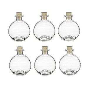 Nakpunar 6 pcs Spherical Glass Bottles with Cork Bottle Stopper (6, 8.5 oz Clear